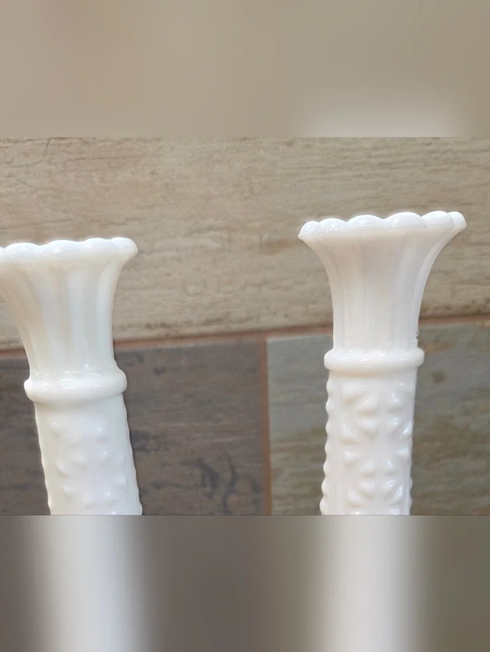 White Milk Glass Stars & Bars Flower Bud Vase 9